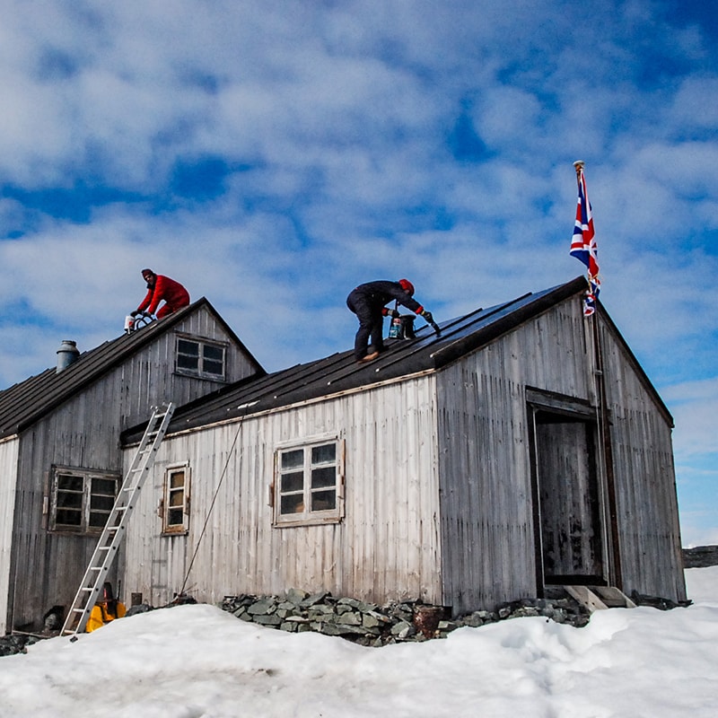 <p>Detaille&rsquo;s roof being repaired in 2013 (Credit: T Morgan/UKAHT)</p>